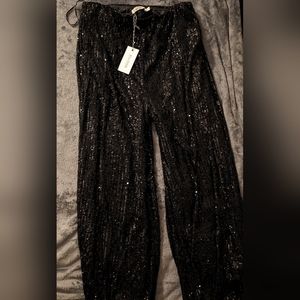 Ellison Sequin Palazzo Pants in Blk Med with Wide Leg
